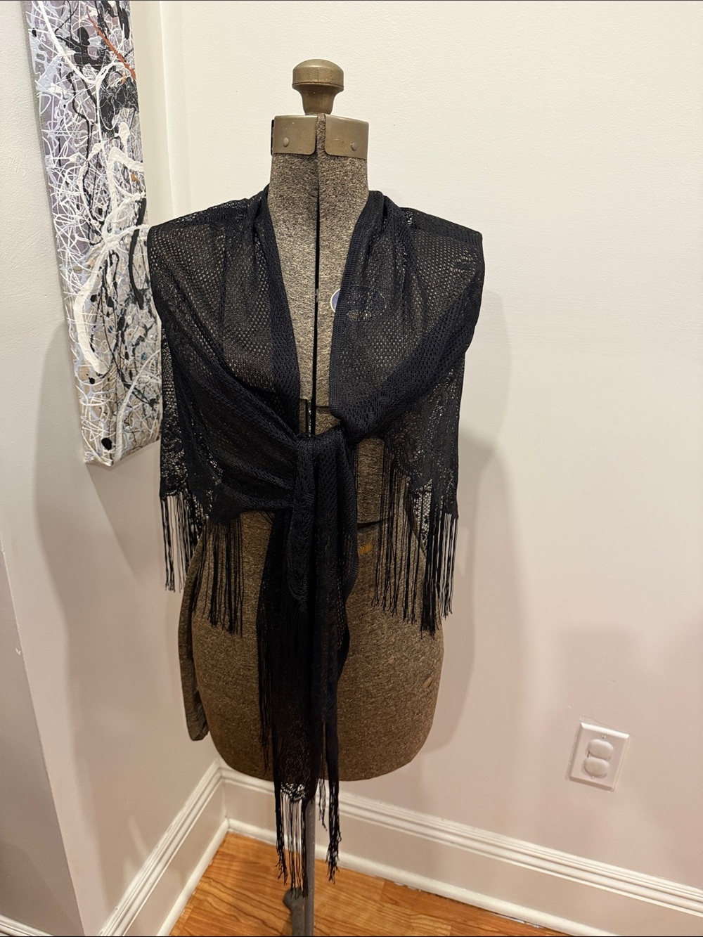 Black Fringe Sheer Wrap Shawl - Women Accessories